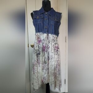 ORIGAMI BY VIVIAN Denim and Floral Lace Duster NWOT Sz S/M